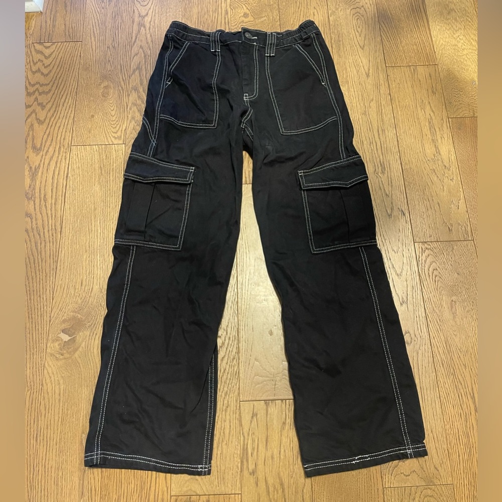 Skate fit black with white stitching carpenter pants